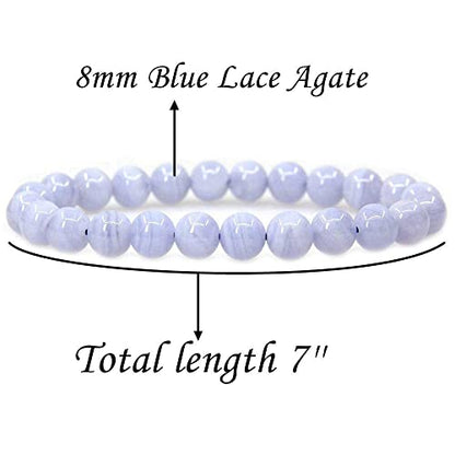 Angelstones Gemstones 8mm Round Beads Healing Crystal Bracelet for women | Natural Gemstone, Handmade Gifts for Women, Healing Crystal Round Beaded Stretch Bracelets, Unisex Jewelry for Women and Men - color: Blue Lace Agate