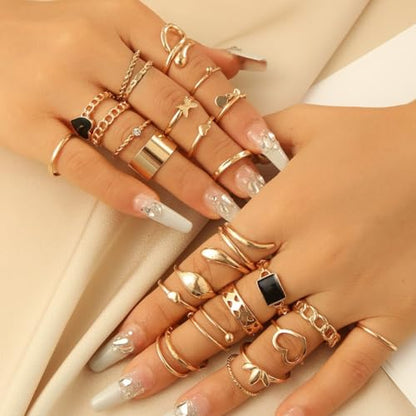 Gold Plated Knuckle Rings Set For Women,Vintage Stackable Joint Finger Midi Rings Dainty Simple Twist Hollow Rings Pack,Aesthetic Adjustable Y2K Punk Stacking Rings Jewelry Accessories - style: 27Pcs A-Gold