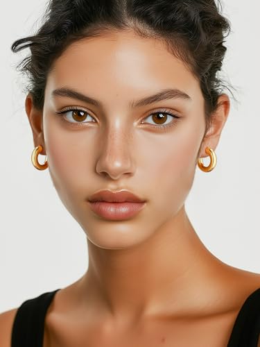PROSTEEL Chunky Hoop Earrings for Women 14K Gold Plated/Black/Silver | 20/30/40/50/60/70/80mm Stainless Steel Thick Big Round Hoop with Waterproof and Non Tarnish Trendy Jewelry with Gift Box - color: 2. Gold, size: 20MM