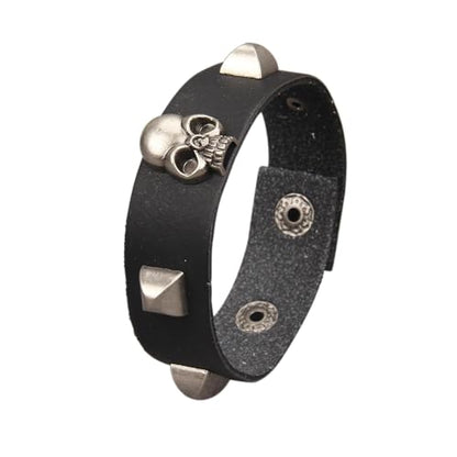 Jeilwiy Punk Leather Wristbands for Men Bracelets Handmade Wide Cuff Bangle Braided Jewelry Black Brown Adjustable - Punk Father's Gifts - color: Skull Metal Bracelet