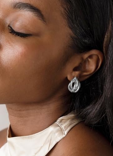 Gold Chunky Earrings for Women Trendy, 14K Gold Plated Dainty Kont Earrings Statement Minimalist Hypoallergenic Stud Earrings - color: Anita & Silver