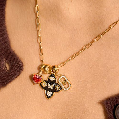NUZON Multi-Charm Necklace for Women, 18K Gold Plated Stainless Steel Lucky Clover & Daisy Heart Pendant Necklace, NON Tarnish Sliding Charm Necklace Layering Jewelry, Meaningful Gift for Her 18’’ - color: Lucky Clover