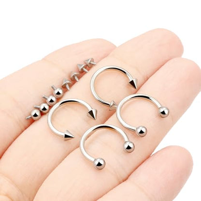 Lcolyoli 16g Septum Rings Internally Threaded Surgical Steel Septum Jewelry Lip Rings Hoop Labret Jewelry Snake Bite Piercing Jewelry Horseshoe Earrings Daith Piercing Jewelry for Women Men - color: 16g,Inner diameter:10mm,silvertone