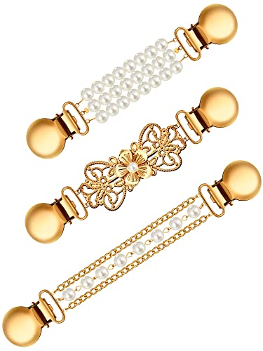 Jetec 3 Pcs Pearl Cinch Clips Sweater Dress Shirt Shawl Scarf Clips Waist Sinchers Cardigan Brooches for Women Clothing - color: Gold, style: Simple Style