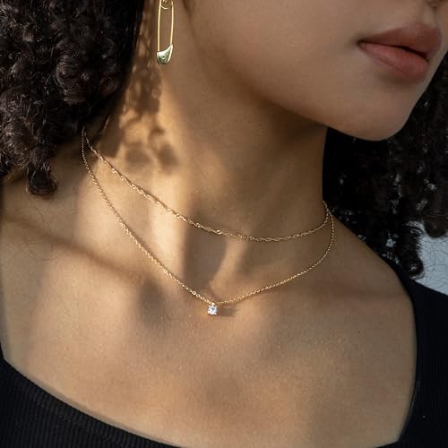 Layered Necklaces for Women - 14K Dainty Gold Plated Layering Chokers Necklaces Set Multilayer Delicate Necklace Trendy Adjustable Long Layered Necklaces for Women - style: 17 CZ Necklace