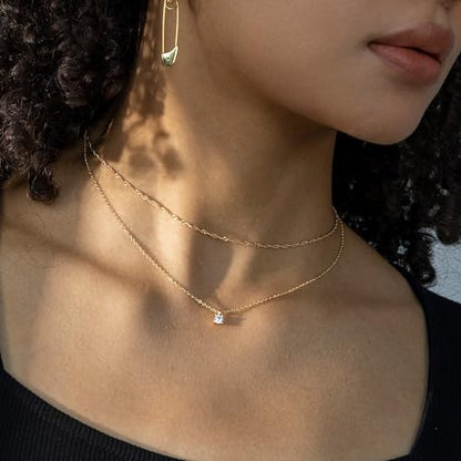 Layered Necklaces for Women - 14K Dainty Gold Plated Layering Chokers Necklaces Set Multilayer Delicate Necklace Trendy Adjustable Long Layered Necklaces for Women - style: 17 CZ Necklace