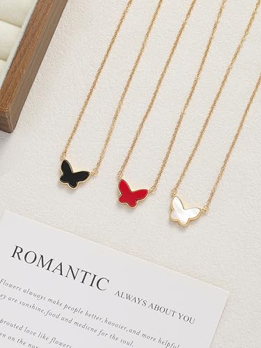 18K Gold Plated, Pt Plated Chain Necklace with Knot, Butterfly, Heart Pendant for Women, Delicate Minimalist Jewelry, 18-20 Inches - color: Black Butterfly