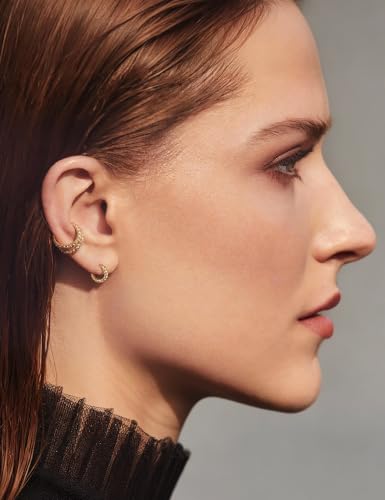 Fiusem 14K Gold Plated Huggie Hoop Earrings for Women | 8/10/12 Hypoallergenic Small Twisted beaded Huggie Earrings - color: Gold Twisted, size: 8MM