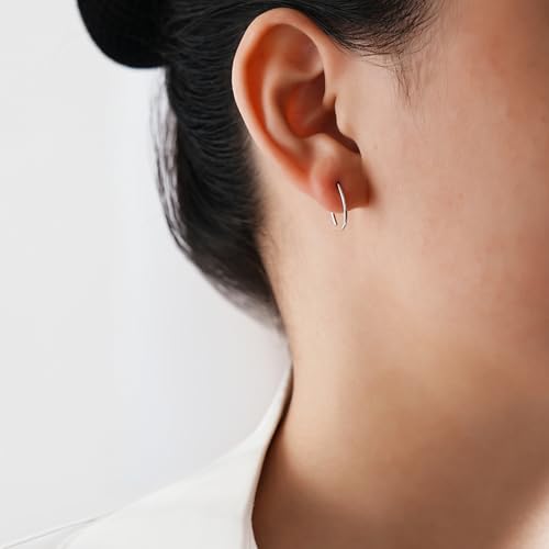 CHIC & ARTSY 925 Sterling Silver Open Hoop Earrings Small Hoop Earrings for Women Half Hoop Cartilage Piercing Adjustable Huggie Earrings - color: C:Silver 10mm