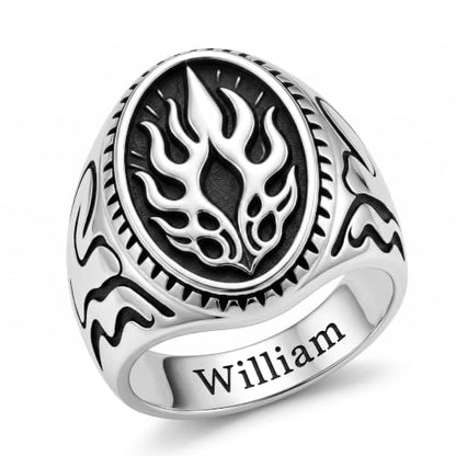 Dacc & Aya Custom Engraved Vintage Signet Ring 925 Sterling Silver Black Oxidized Personalized Statement Jewelry for Men - style: B-Flame