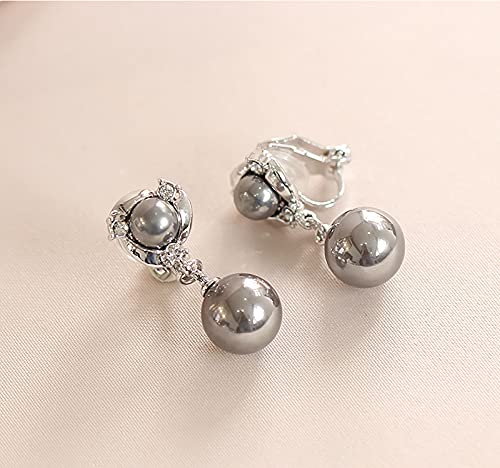 Clip On Earring For Women Pearl Non Pierced Clip Earrings - color: silver gray