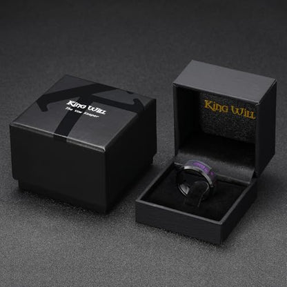 King Will Tungsten Wedding Band Wood Inlay for Men Black Beveled Edge | Black, 8mm, Beveled Edge, Comfort Fit, Wood inlay, Promise Gift - color: Black-Purple