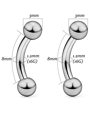 14G 16G Eyebrow Piercing Jewelry G23 Titanium Curved Barbell Eyebrow Ring Vertical Labret Lip Jewelry Rook Daith Earrings Piercing Jewelry for Women Men 6mm 8mm 10mm 12mm 14mm 16mm - color: 16G-8mm