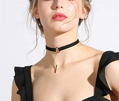 PAURO Women's Black Velvet Ribbon Choker Necklace for with Gold/Silver O | Stainless Steel,Classic Charm Jewelry - color: Rectangle-Gold