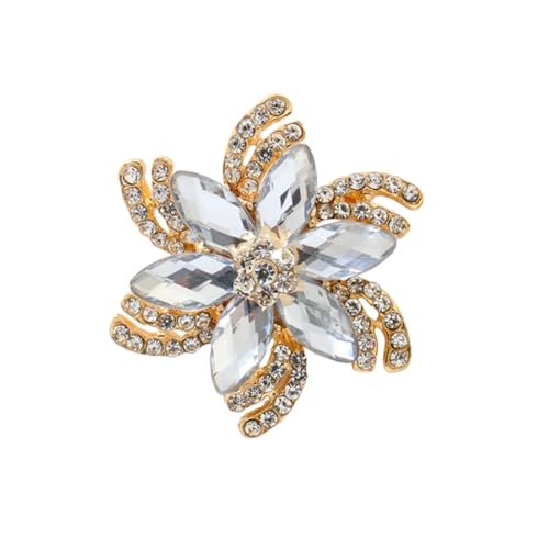 Black Crystal Flower Brooch Pin for Women Floral Rhinestone Lapel Pins Unique Petal Cubic Zirconia Bloom Brooch Vintage Elegant Wedding Brooches Dress Fashion Jewelry Accessories - color: gold white