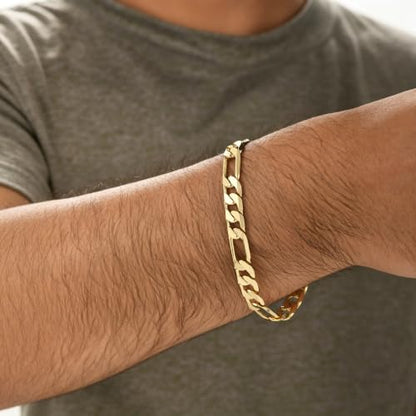 Gold Bracelets for Women & Men 14k Gold Figaro Chain Bracelet Trendy Gold Chain Dainty Chunky Charm Bracelet Statement Unisex Ewelry Gifts 6mm/8mm - size: 8mm
