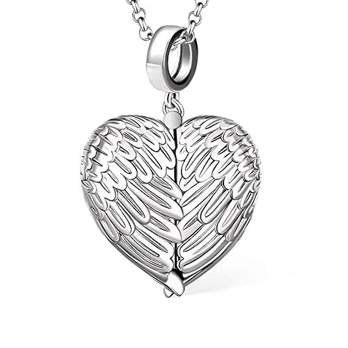 Personalized Photo Locket Necklace that Holds Pictures Sterling Silver Jewelry Gifts for Women Girls Custom Photo Lockets Pendant Necklace Picture Locket Memorial Jewelry Heart Wing Four Leaf Oval - color: Heart wing