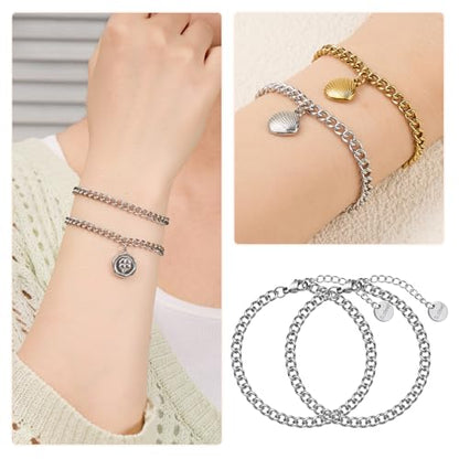 UMAOKANG 10pcs Stainless Steel Curb Chain Bracelets for Jewelry Making | Stainless Steel Link Chains Bracelet Bulk Charm Adjustable Twisted Hand Chain - color: 10pcs Curb Steel