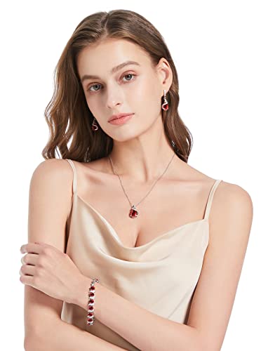 GZWHD Jewelry Set for Women Water Drop Cubic Zirconia Artificial Crystal Earrings Pendant Necklace Open Ring Tennis Bracelet Wedding Anniversary Birthday Engagement Gift for Bridesmaid Wife Girlfriend Friend - color: Garnet-No Ring
