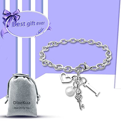 Initial A-Z Bracelets Gift for Women Girls Stainless Steel Chain Bracelet 26 Alphabet Jewelry Gifts for Birthday Anniversary Letter Bracelet Monogram Gifts for Sister Friend Girlfriends Mom 8.26 Inch - color: I