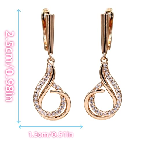 18K Gold Plated Flower Dangle Earrings for Women, Hypoallergenic Cubic Zirconia Earrings, Elegant CZ Drop Earrings, Statement Jewelry Gifts Party Fashion - style: Dangle-SwirlTeardrop