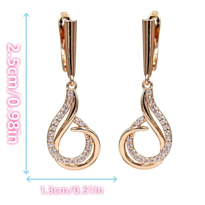 18K Gold Plated Flower Dangle Earrings for Women, Hypoallergenic Cubic Zirconia Earrings, Elegant CZ Drop Earrings, Statement Jewelry Gifts Party Fashion - style: Dangle-SwirlTeardrop