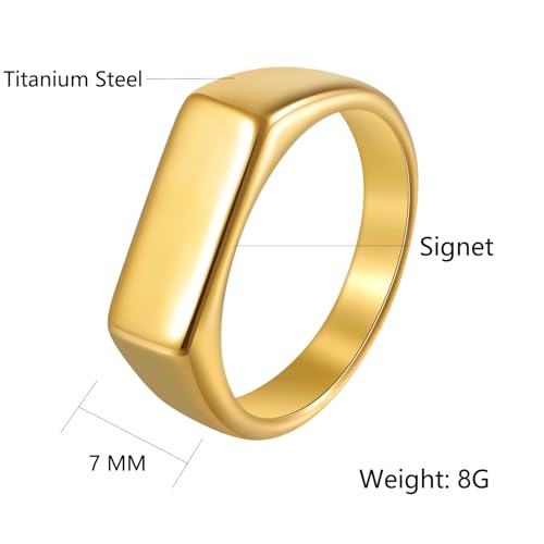Mens Stainless Steel Plain Signet Rings 4/7/10/14MM Rectangular Pinky Rings | High Polish Classic Blank Thumb Rings, Everyday Comfit Wear, Gift for Men - color: Gold07