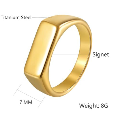 Mens Stainless Steel Plain Signet Rings 4/7/10/14MM Rectangular Pinky Rings | High Polish Classic Blank Thumb Rings, Everyday Comfit Wear, Gift for Men - color: Gold07