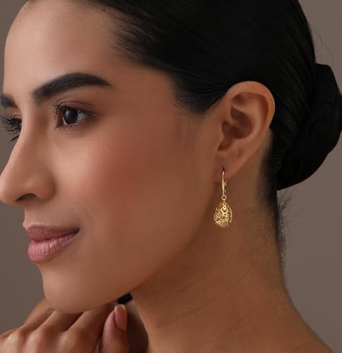 LeCalla 925 Sterling Silver Leverback Drop Earrings | Lightweight Italian Teardrop Dangle Earring for Women - color: 14K Celtic Filigree