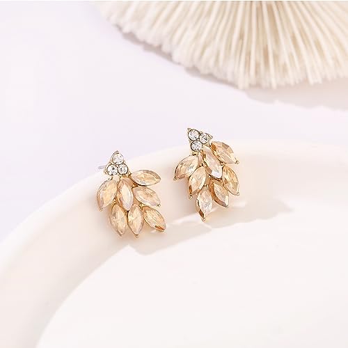 Rhinestone Stud Earrings for Women Small Dainty Crystal Cluster Drop Earrings for Girls Cute Costume Jewelry for Bridal Wedding Party Gift - color: Champagne