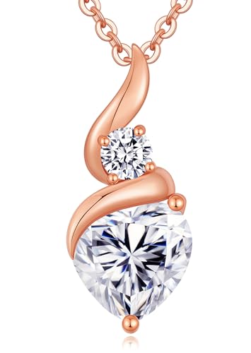 ANDSO Heart Moissanite Necklaces Birthday Jewelry Gifts for Women | S925 Silver /Gold Plating Birthstone Necklace, Ideal Anniversary Christmas Valentine Present for Mom Wife Her Girlfriend - style: Rose Gold-3 Carat