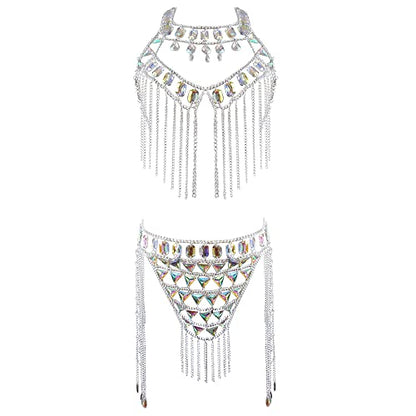 Women's Sexy Suit Body Chain - color: Silvery Color-A-Body Chain Suit-3