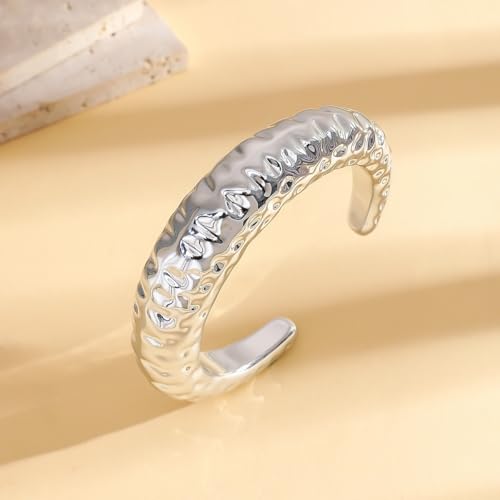 Chunky Geometric Textured Open Cuff Bangle Bracelet for Women Men Trendy Hammered Statement Cuff Bracelet Spiraled Oval Charm Cuff Bracelet Jewelry Gifts - color: Style A S