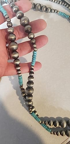 Rosemarie Collections Women's Extra Long Navajo Pearl And Turquoise Howlite Bead Statement Western Endless Strand Necklace Earrings Set, 60" - color: Metallic Silver