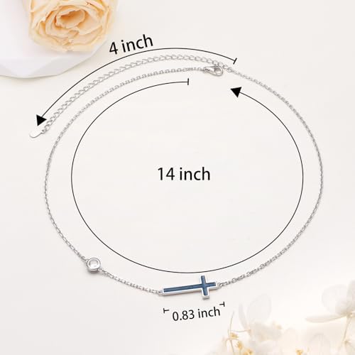 Yearace Choker Necklaces for Women S925 Sterling Silver Sideways Cross/Butterfly/Handcuffs/Infinity Interlocking/Chakra Choker Necklace Dainty Sideways Cross Necklace Jewelry Gift - style: Turquoise Cross 14+4"