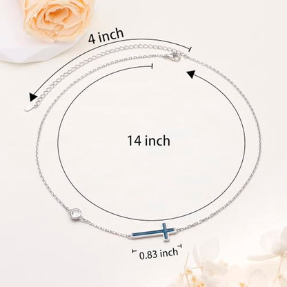 Yearace Choker Necklaces for Women S925 Sterling Silver Sideways Cross/Butterfly/Handcuffs/Infinity Interlocking/Chakra Choker Necklace Dainty Sideways Cross Necklace Jewelry Gift - style: Turquoise Cross 14+4"