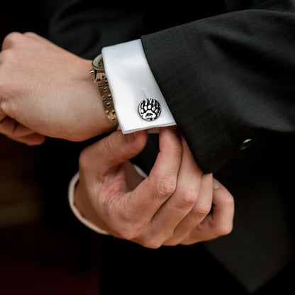 Mens Viking Cufflinks and Tie Clip: Norse Viking Tuxedo Shirt Cuff Links and Cool Tie Clip Shirt Accessories for Business Valentines Christmas Birthday - style: Bear Claw Cufflink and Tie Clip