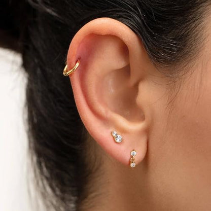 G23 Titanium 16G Tragus Conch Piercing Jewelry Flat Back Stud Earrings | Hypoallergenic CZ Nose Dangle Helix Medusa Lip Labret Body Piercing Jewelry, 14K Gold Plated, Silver, 6 and 8 mm Post Length - color: Deux-14K Gold