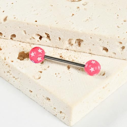 14G Acrylic Round Ball Star Tongue Rings Nipple Rings for Women 316L Stainless Steel Tongue Piercing Barbell Cute Tongue Studs Nipplerings Body Piercing Jewelry 16mm - color: White