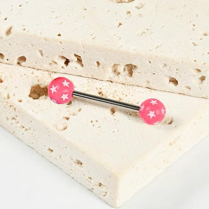 14G Acrylic Round Ball Star Tongue Rings Nipple Rings for Women 316L Stainless Steel Tongue Piercing Barbell Cute Tongue Studs Nipplerings Body Piercing Jewelry 16mm - color: White