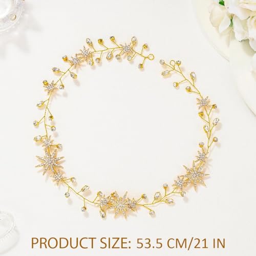 Unicra Star Rhinestone Bride Wedding Hair Vine Gold Bridal Hair Piece Crystal Hair Accessories for Women (21 Inches) - color: Gold