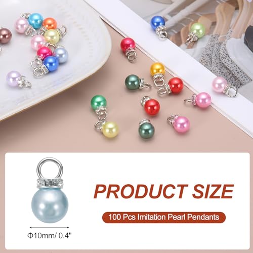 MECCANIXITY 100Pcs Imitation Pearl Pendant 10mm Faux Pearl Beads with Rhinestone for Dangle Jewelry Making Earrings Necklace Bracelets Crafts, Grey - color: Grey