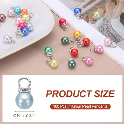 MECCANIXITY 100Pcs Imitation Pearl Pendant 10mm Faux Pearl Beads with Rhinestone for Dangle Jewelry Making Earrings Necklace Bracelets Crafts, Grey - color: Grey