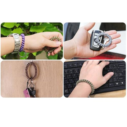 Pack of 10 Wrist Coil Spiral Hair Ties Set, Coiled Phone Cord Hair Bands Elastic Wristband, Stretchable Key Ring Bracelet for Gym, Pool, ID Badge, Outdoor Sports1.6 Inch