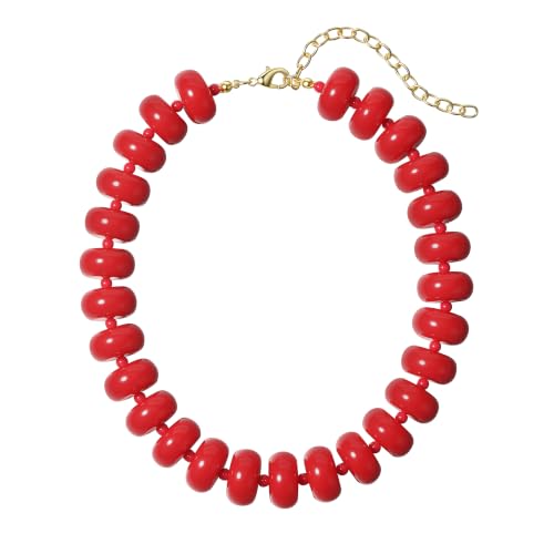 Chunky Beaded Necklace for Women, Resin Oversized Beaded Choker,Bold Statement Chain,Large Beads Necklace, Fashion Jewelry for Spring Summer Gifts - color: Red
