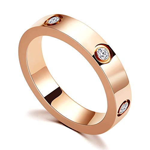 PDWZNBA Love Friendship Ring 18K Gold-Plated Stainless Steel Promise Ring Wedding Band Jewelry Birthday Gifts for Women - color: Orose