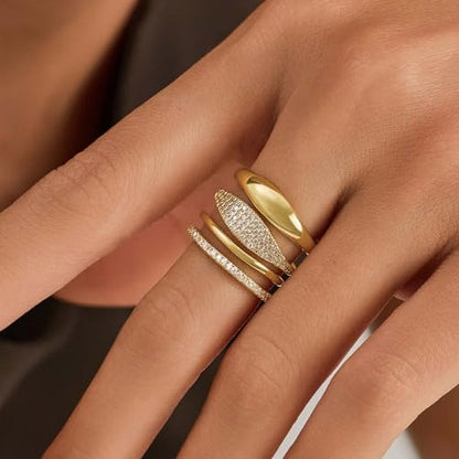 Cicy Bell Stackable Rings for Women 18K Gold Plated Non Tarnish Ring Set | Dainty Cubic Zirconia,Promise Wedding Engagement Rings, Statement Thin Rings,Trendy Jewelry Gifts - color: Gold, size: 6