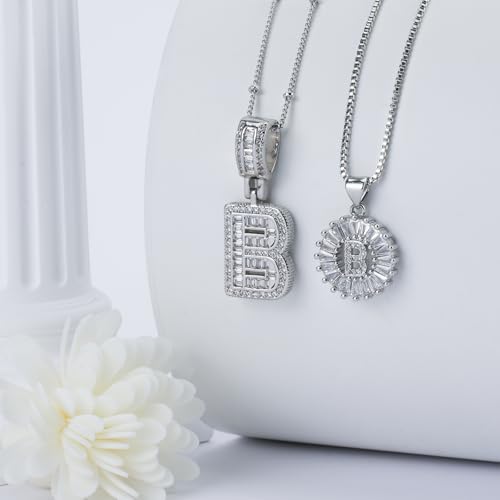 14K Gold Plated Alphabet Necklace Cubic Zirconia Letter Pendant, Personalized Name Jewelry Gift for Women, Customizable A-Z, Birthday/Mothers Day Gifts for Womens - color: White Gold, style: Style-B