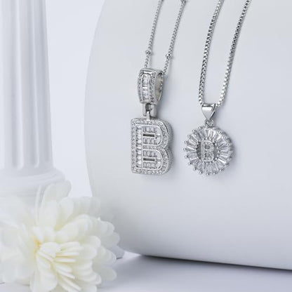 14K Gold Plated Alphabet Necklace Cubic Zirconia Letter Pendant, Personalized Name Jewelry Gift for Women, Customizable A-Z, Birthday/Mothers Day Gifts for Womens - color: White Gold, style: Style-B