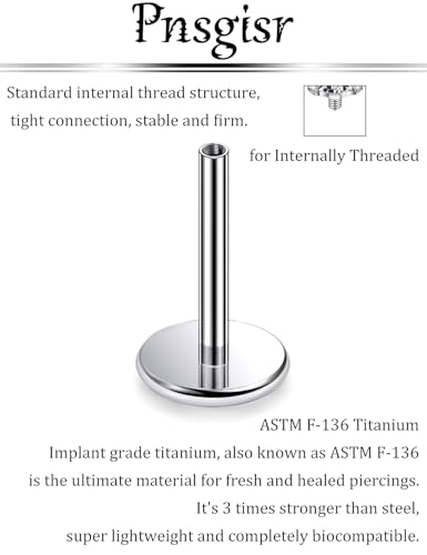 F136 Titanium 20/18/16G Threaded/Threadless Flat Earring Back Converter Kit Nose Lip Rings Medusa Labret Flatback Posts Cartilage Helix Conch Tragus Stud Piercing Jewelry Bar for Women Men - color: Internally Threaded, size: 20g, 7mm